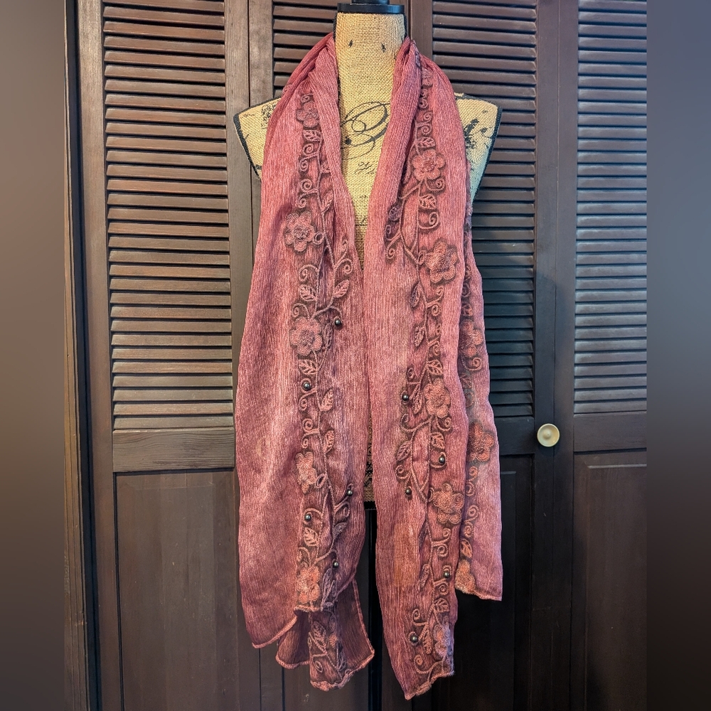 Embroidered Pink Scarf From Ireland - Picture 1 of 12